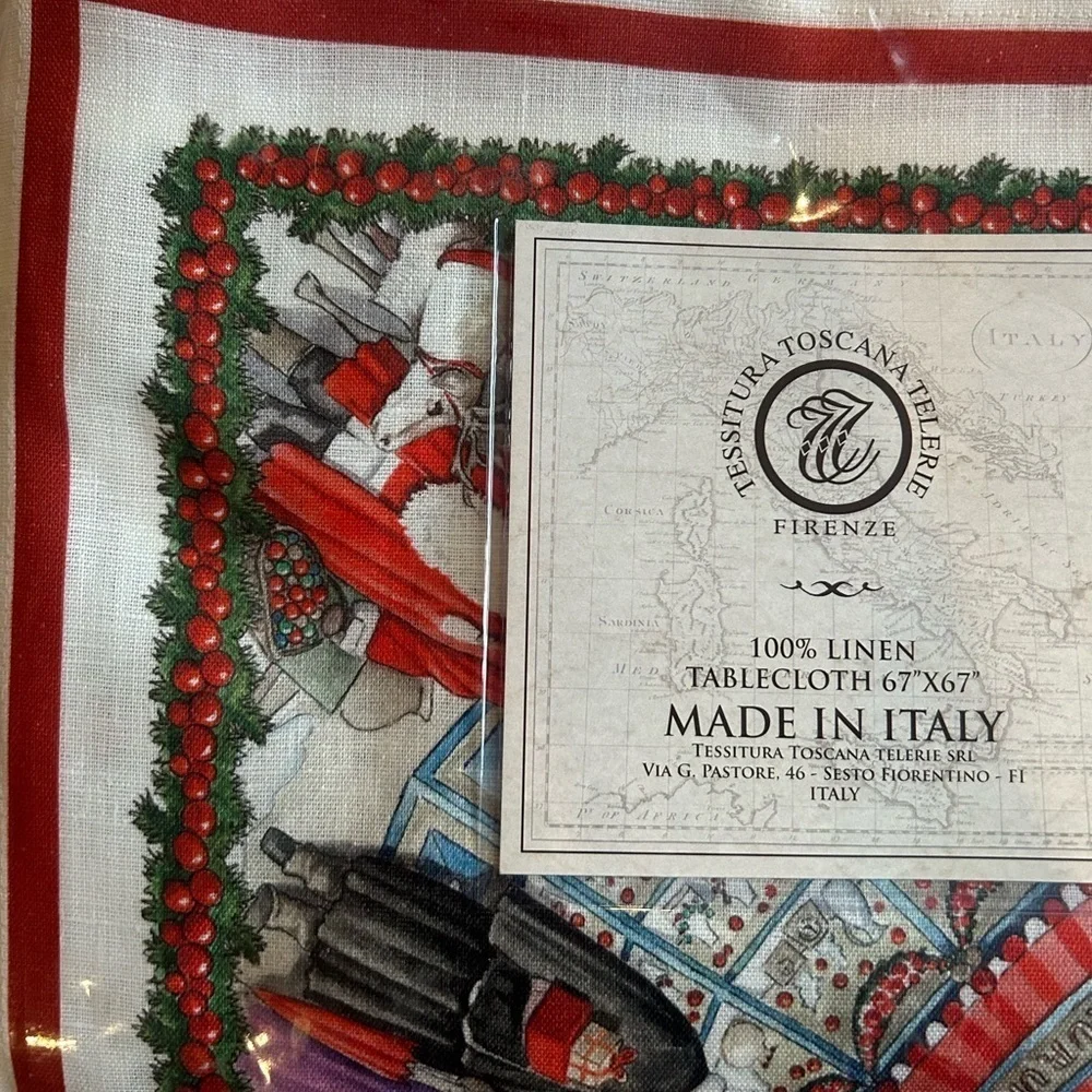 Tessitura Toscana Telerie Firenze 67”x 67” Italian Linen Christmas Tablecloth
